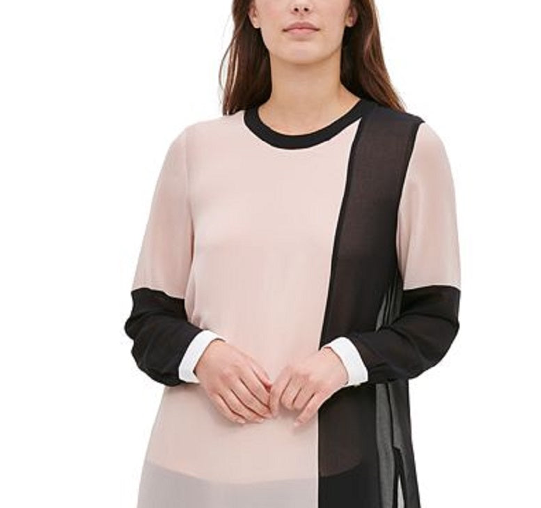 Blusa Calvin Klein Feminina Manga Longa Colorblock Rosa Tamanho Médio