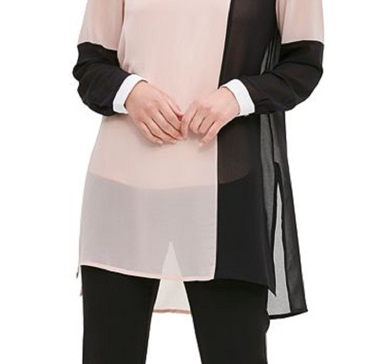 Blusa Calvin Klein Feminina Manga Longa Colorblock Rosa Tamanho Médio