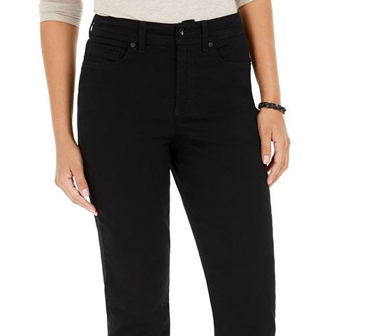 Calça jeans feminina estilo curvilíneo com perna reta, azul, tamanho 6 T/G