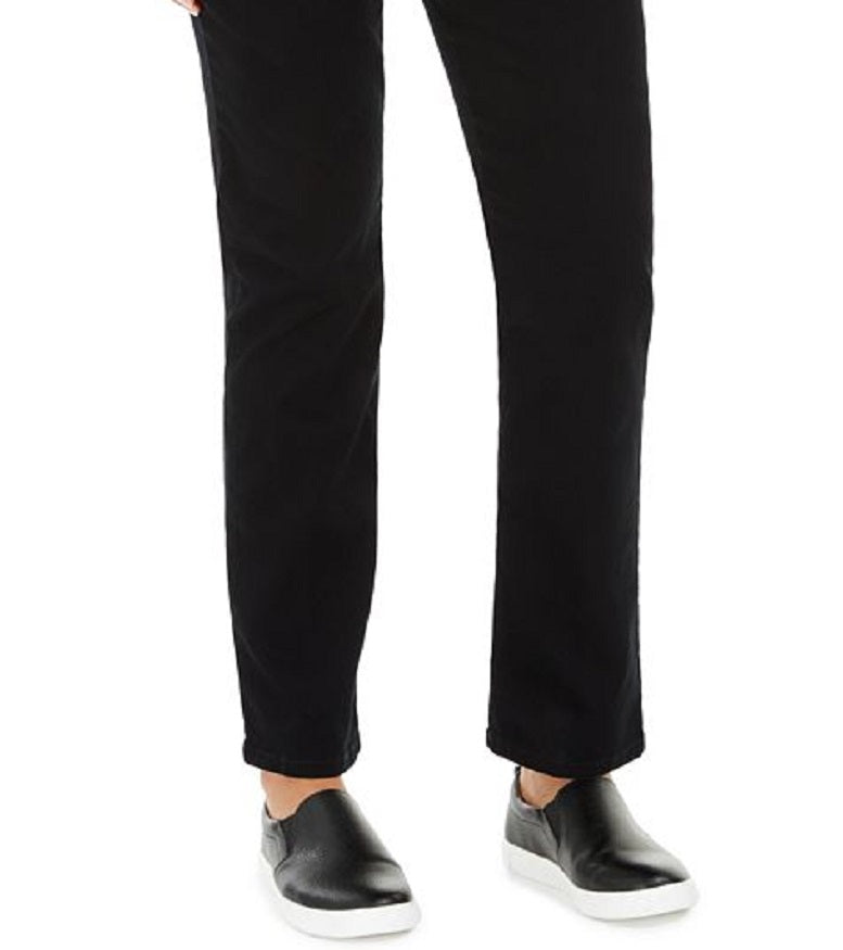 Calça jeans feminina estilo curvilíneo com perna reta, azul, tamanho 6 T/G