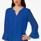 Charter Club Blusa feminina com babados duplos e pregas lisas, azul, tamanho XX-G