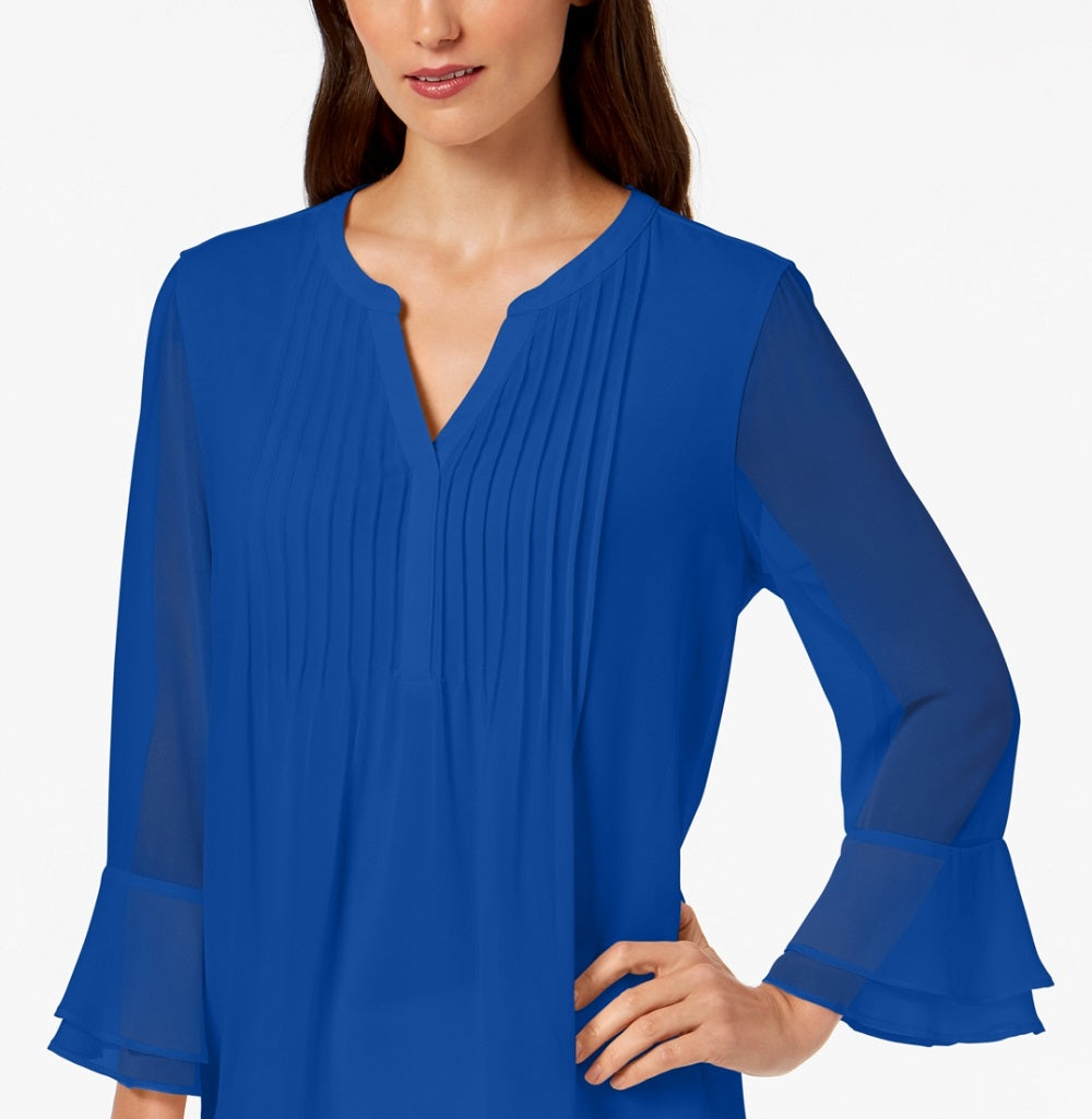 Charter Club Blusa feminina com babados duplos e pregas lisas, azul, tamanho XX-G