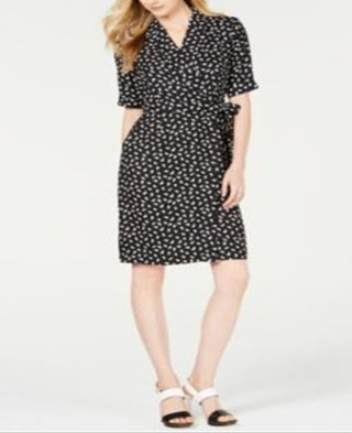 Vestido envelope estampado feminino Calvin Klein, preto, tamanho 6