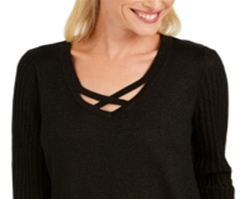 Blusa feminina com lantejoulas brilhantes da coleção JM, preta, tamanho extragrande