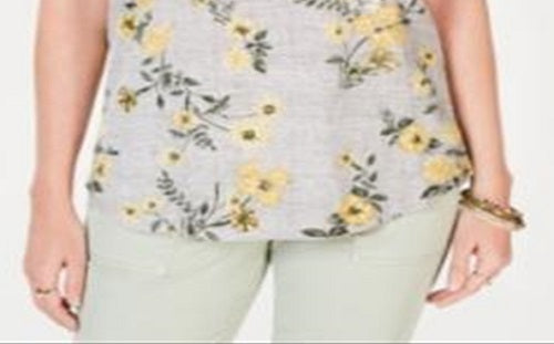 Blusa feminina de algodão com estampa floral Style &amp; Co, cinza, tamanho pequeno