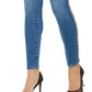 Calça jeans skinny feminina INC Iternational Concepts com acabamento em tweed e cintura alta, azul, tamanho 10