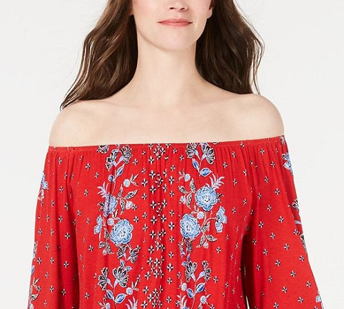 Top feminino estampado ombro a ombro estilo &amp; co vermelho tamanho PP