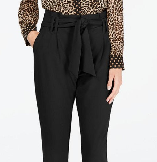 Calça feminina com cintura de saco de papel INC Iternational Concepts, preta, tamanho 6, pequena