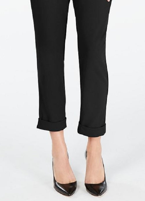 Calça feminina com cintura de saco de papel INC Iternational Concepts, preta, tamanho 6, pequena