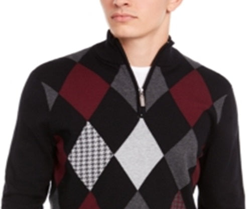 Suéter masculino Pima Argyle com zíper de um quarto, preto, tamanho XXX-G