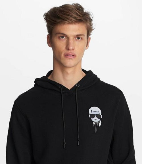 Karl Lagerfeld Moletom com capuz masculino com logotipo da cabeça, preto, tamanho médio