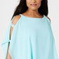 JM Collection Top poncho feminino com mangas divididas, azul, tamanho pequeno G