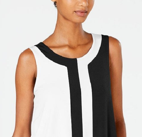 Blusa sem mangas Alfani feminina com blocos de cores, preta, tamanho pequeno e pequeno