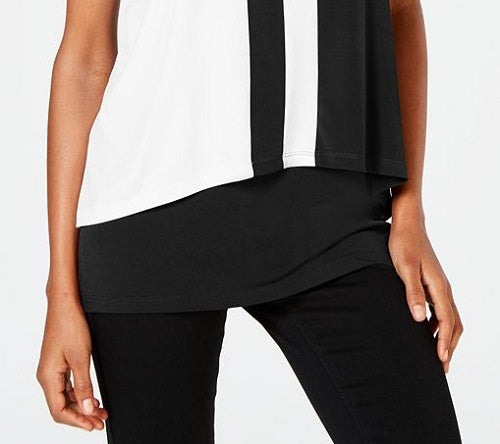 Blusa sem mangas Alfani feminina com blocos de cores, preta, tamanho pequeno e pequeno