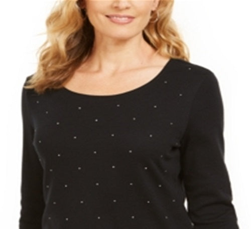Karen Scott Top Feminino Petite com Tachas Preto Tamanho Petit M