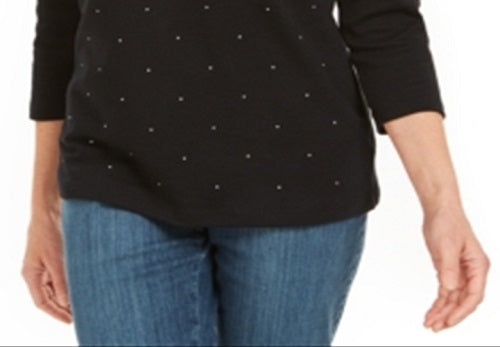 Karen Scott Top Feminino Petite com Tachas Preto Tamanho Petit M