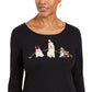 Camiseta feminina Karen Scott com estampa de cachorro para o feriado, preta, tamanho pequeno G