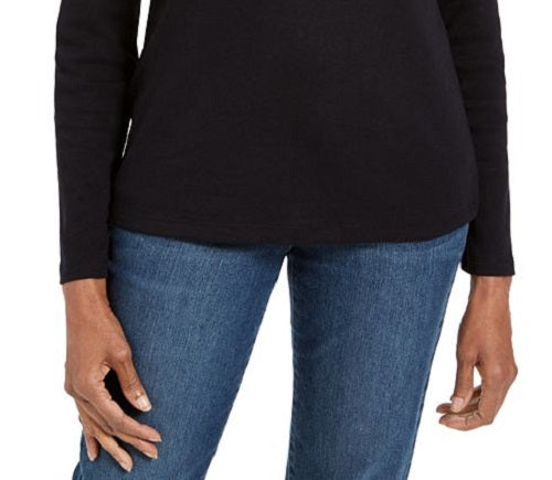 Camiseta feminina Karen Scott com estampa de cachorro para o feriado, preta, tamanho pequeno G