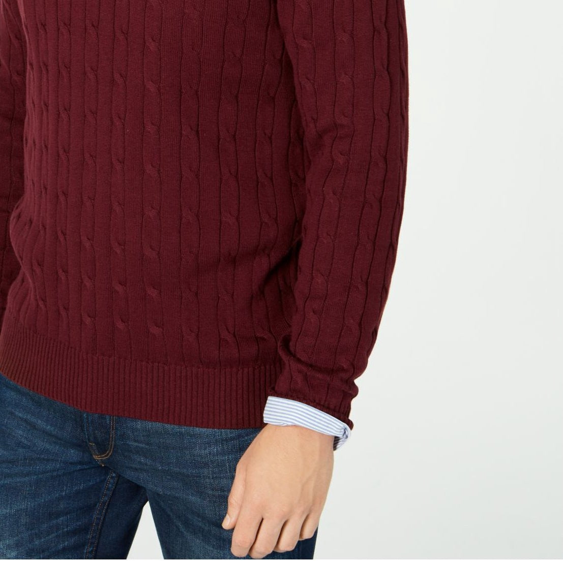 Suéter masculino Club Room Pima Cable com zíper de um quarto, vermelho, tamanho grande