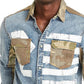 Camisa masculina Buffalo David Bitton Sarax Regular Fit com estampa em blocos de cores, tamanho médio, azul