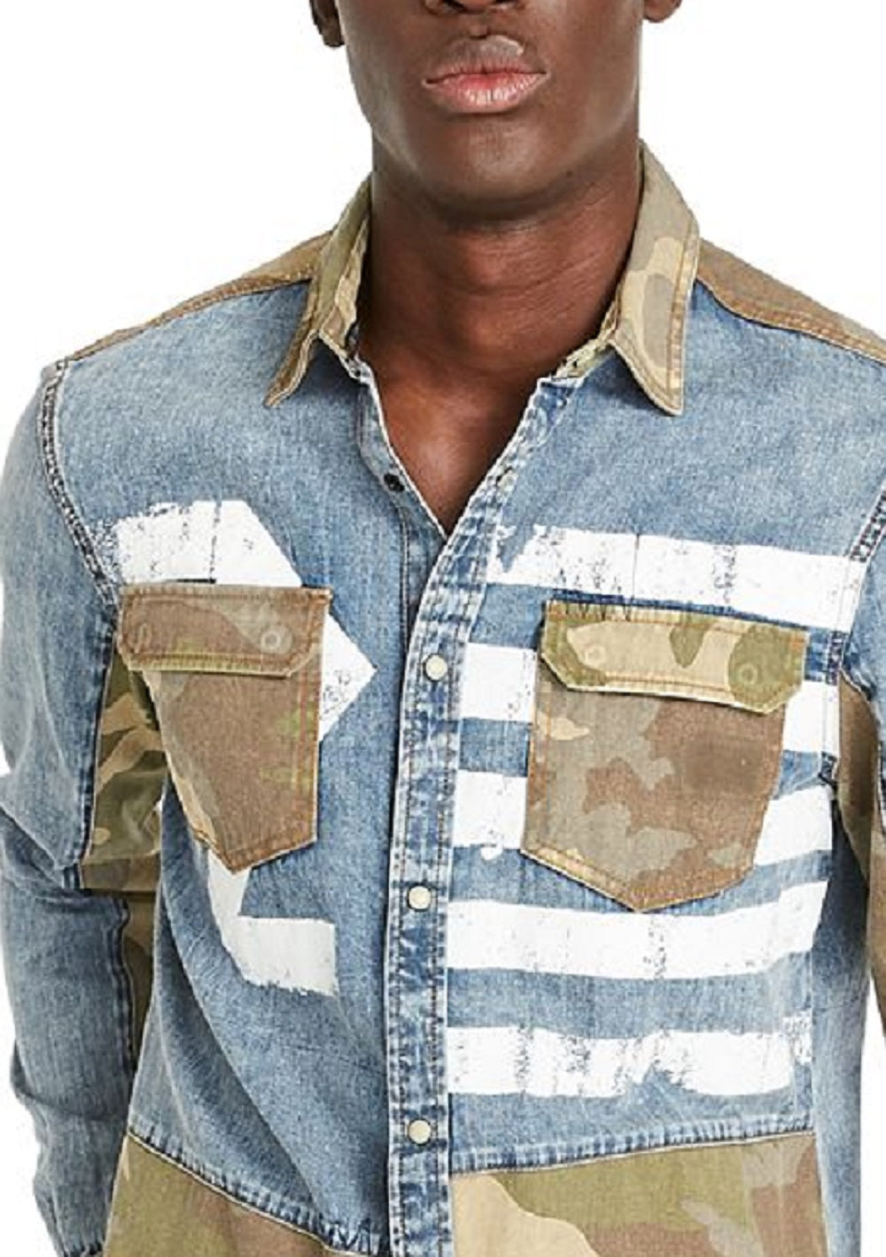 Camisa masculina Buffalo David Bitton Sarax Regular Fit com estampa em blocos de cores, tamanho médio, azul