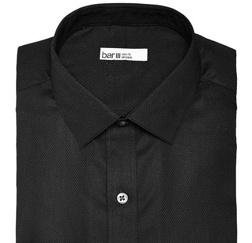 Camisa social masculina Bar III Slim Fit Stretch Easy Care com textura sólida, preta, tamanho M