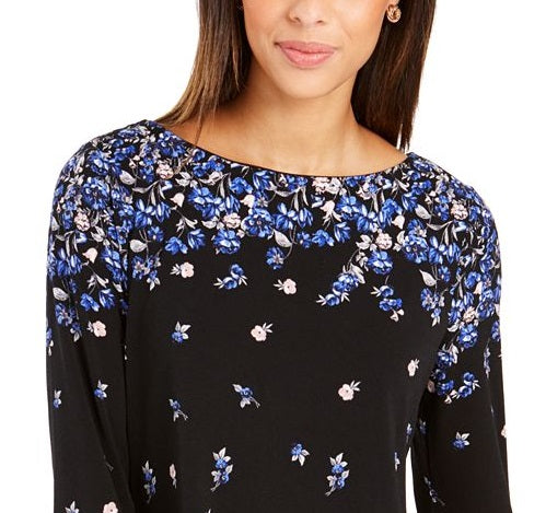 Top feminino com babados e punhos Charter Club, preto, tamanho pequeno G