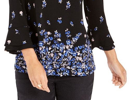 Top feminino com babados e punhos Charter Club, preto, tamanho pequeno G