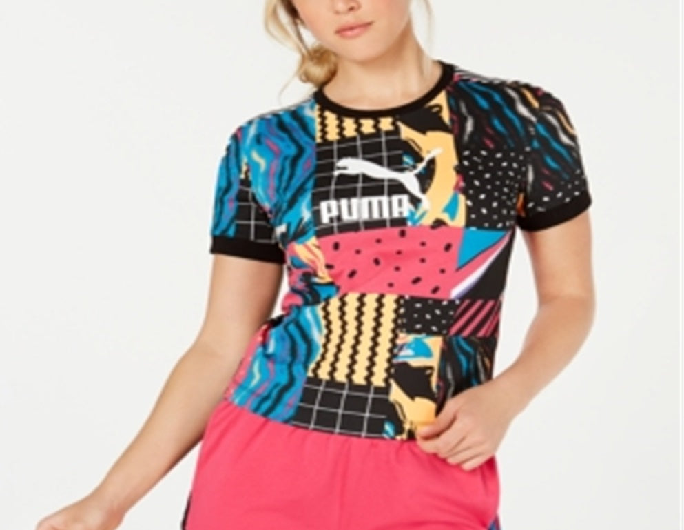 Camiseta Puma Clash Printed Cropped Feminina Preta Tamanho X-G