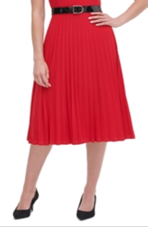 Vestido plissado de malha com cinto feminino Tommy Hilfiger, vermelho, tamanho 6, pequeno