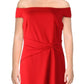 Vestido de festa Saran plissado com ombros de fora, tamanho 12, vermelho, Ralph Lauren, feminino