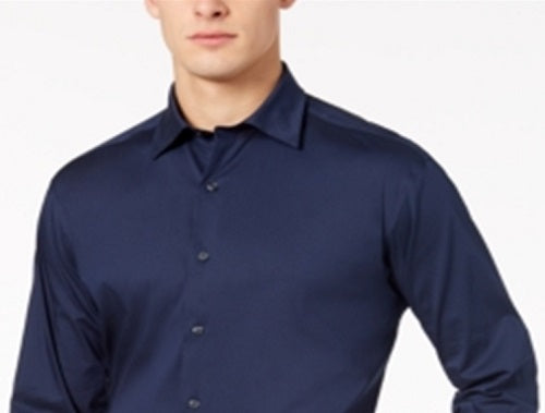 Camisa social masculina Alfani Big &amp; Tall lisa azul tamanho 20T