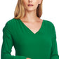 Blusa feminina Vince Camuto de chiffon com manga comprida e decote em V, verde, tamanho pequeno