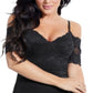 Vestido de coquetel feminino Guss Raquel com renda floral, preto, tamanho grande