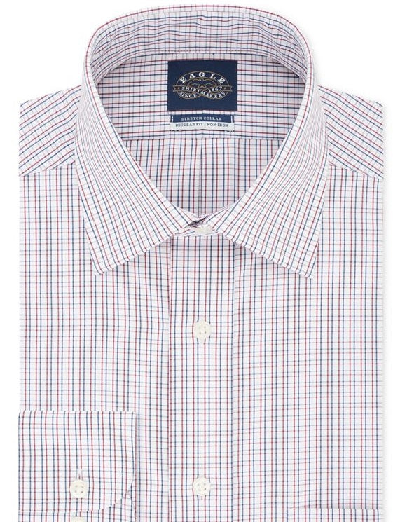 Camisa social xadrez Eagle Masculina Classic Regular Fit, sem passar a ferro, gola elástica, vermelha, tamanho GG