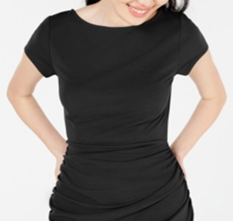 Vestido justo feminino Planet Gold franzido, preto, tamanho XX-S