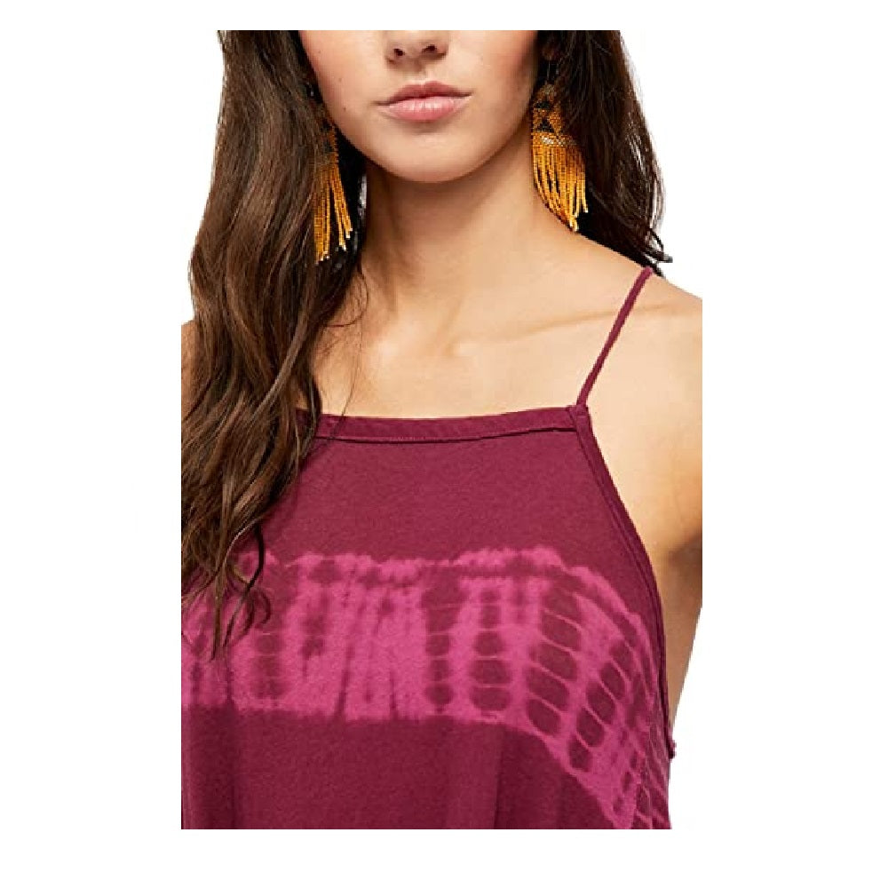 Vestido túnica listrado tie-dye com conchas para mulheres da Free People, combinação vinho, tamanho extrapequeno