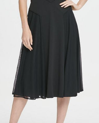 Vestido midi flare com saia de malha DKNY feminino, preto, tamanho 6