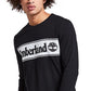 Camiseta masculina Timberland com estampa de logotipo linear e manga comprida, preta, tamanho extragrande