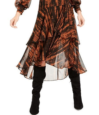 Vestido envelope feminino Bar III com estampa animal e babados, laranja, tamanho X-S