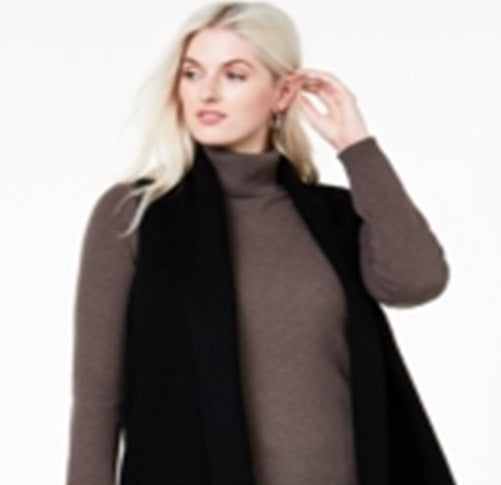 Suéter de cashmere canelado sem mangas feminino Charter Club Plus, preto, tamanho 2X