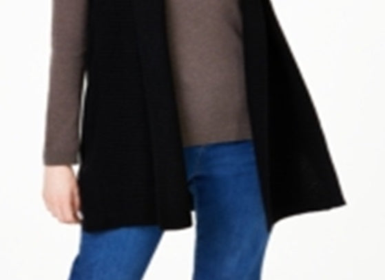 Suéter de cashmere canelado sem mangas feminino Charter Club Plus, preto, tamanho 2X