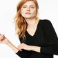 Suéter feminino de cashmere com manga comprida e decote em V, preto, tamanho pequeno médio