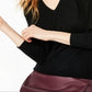 Suéter feminino de cashmere com manga comprida e decote em V, preto, tamanho pequeno médio