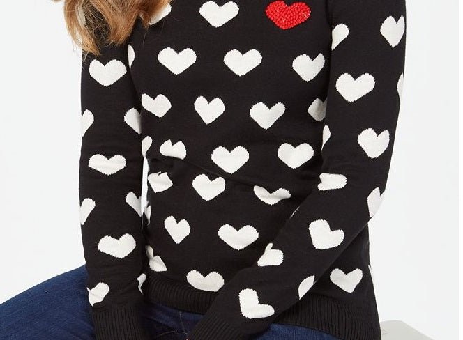 Suéter feminino Charter Club Hearts, preto, tamanho pequeno G