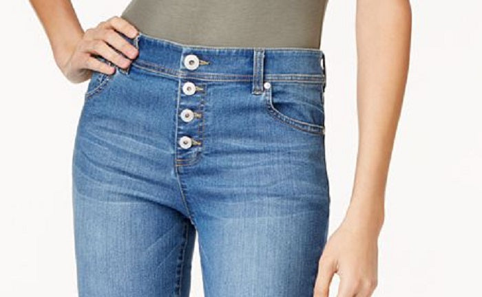 Calça jeans feminina cropped com franjas da INC International Concepts, azul, tamanho 18