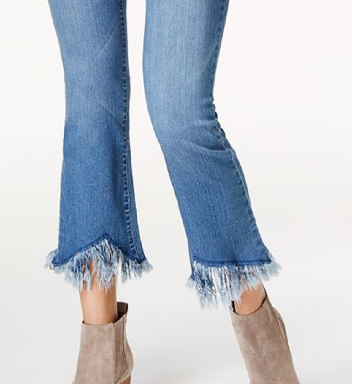 Calça jeans feminina cropped com franjas da INC International Concepts, azul, tamanho 18