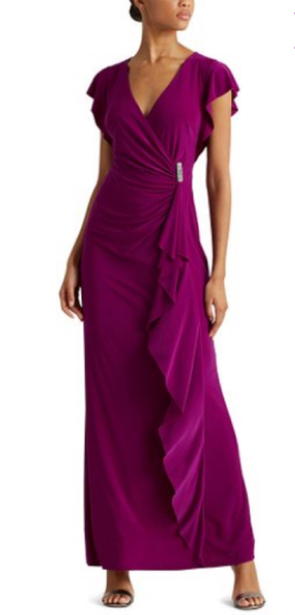 Vestido Ralph Lauren Feminino com Babados e Mangas Flutter, Roxo, Tamanho 6