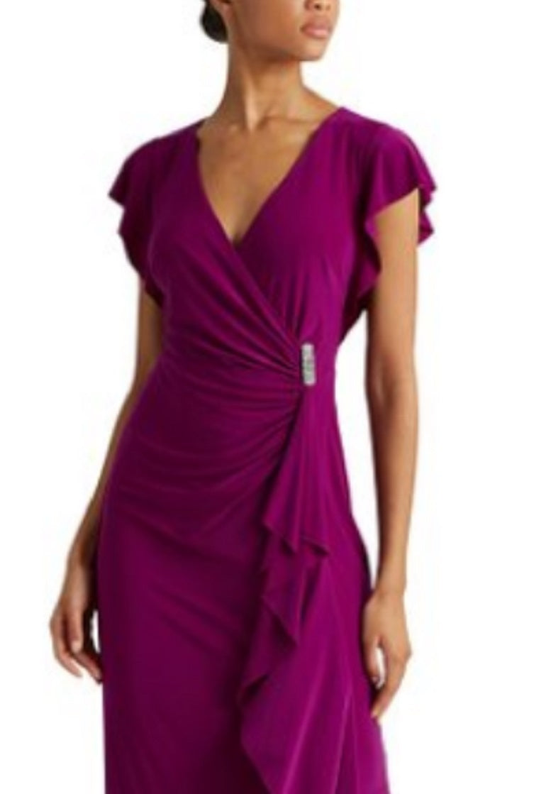 Vestido Ralph Lauren Feminino com Babados e Mangas Flutter, Roxo, Tamanho 6