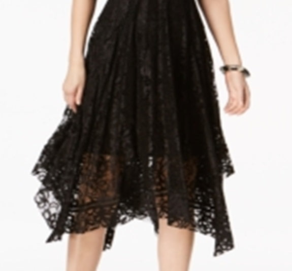 Vestido feminino Taylor estampado com bainha de lenço e renda, preto, tamanho 14